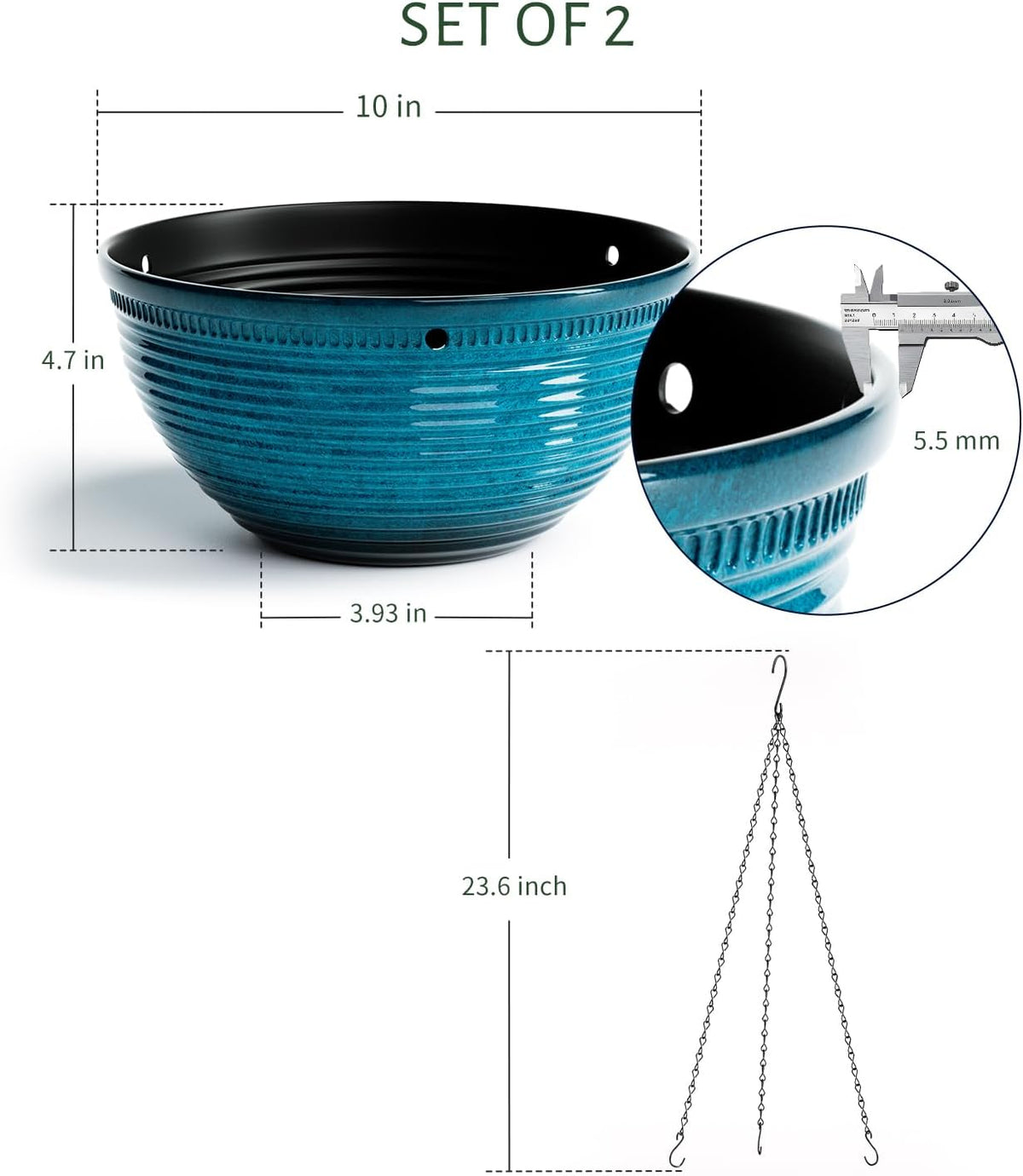 10 Inch Hanging Planters for Indoor Plants, Glazed Hanging Basket, 2 Pack