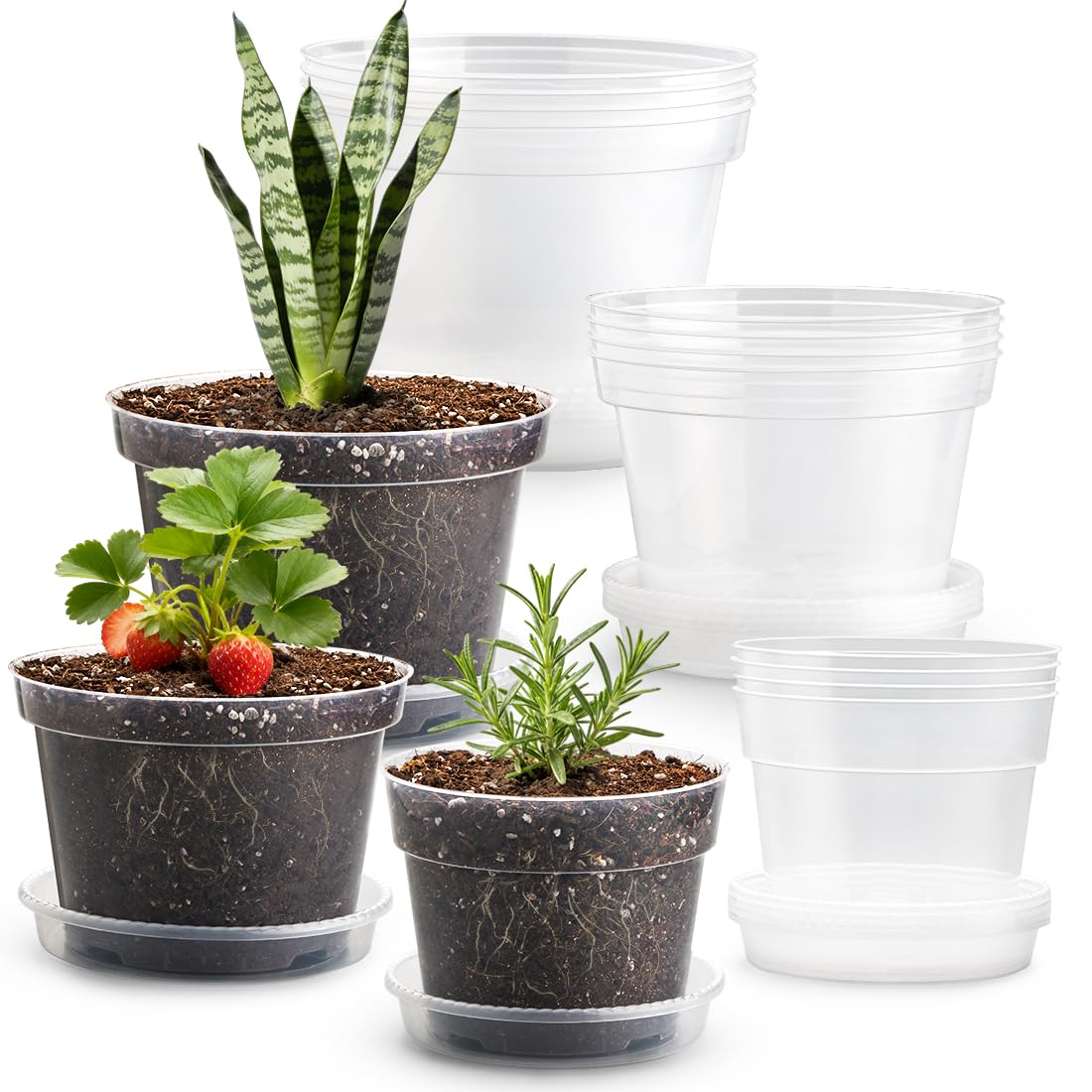 RooTrimmer 40 Pack 4 Inch Plant Nursery Pots with Mesh Pad, Sturdy Plastic Flower Planter Pots with Drainage Holes, Seed Starter Pots for Planting Seedings Cuttings Succulents Indoor Ourdoor, Black