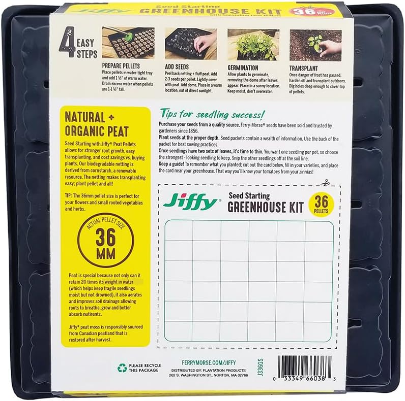Jiffy Seed Starting Tray Kit - 36 Cell Germination Tray, Portable - 2 Pack, 72 Pellet