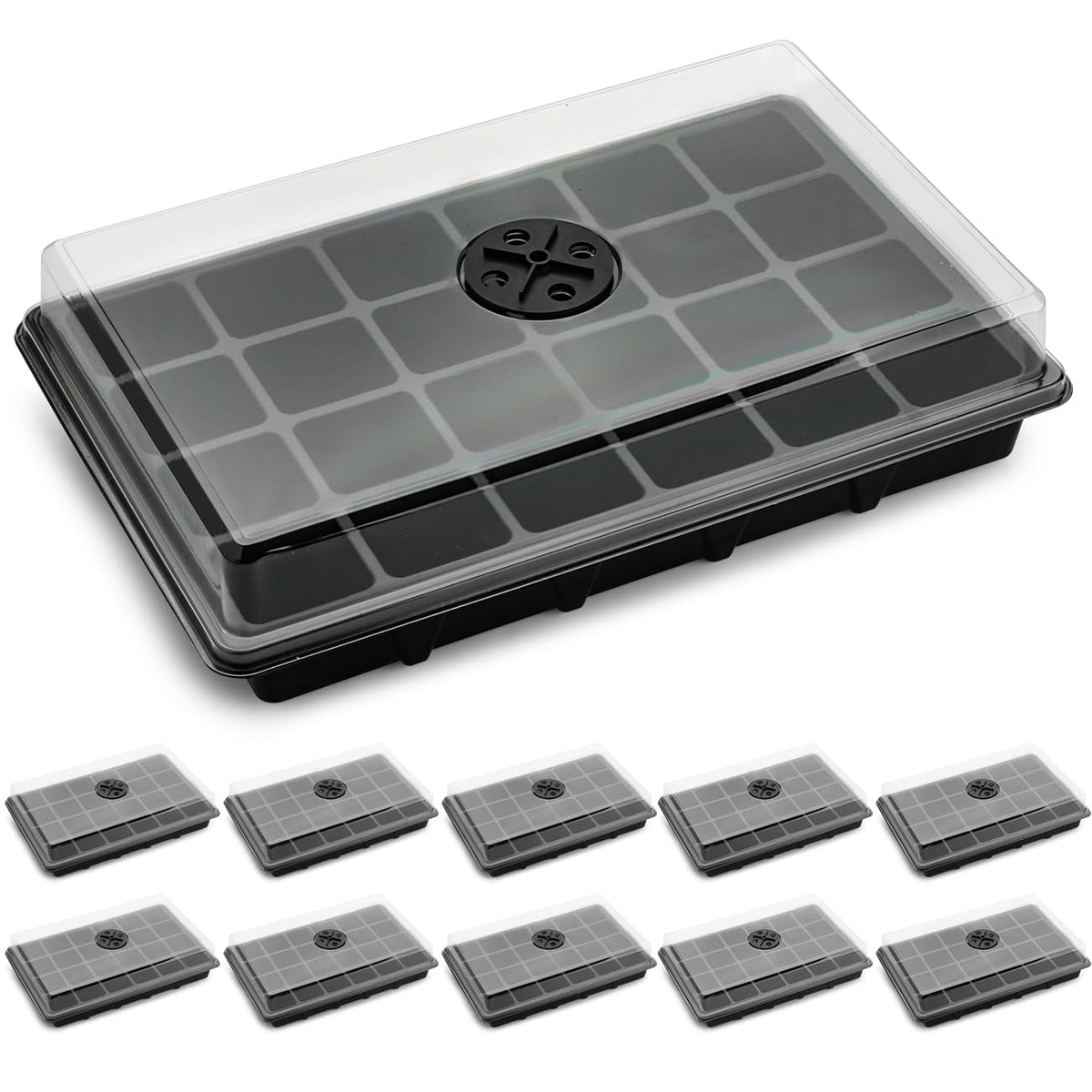 5-Pack Seed Starter Trays with Humidity Dome & Large 24-Cell Plug Trays