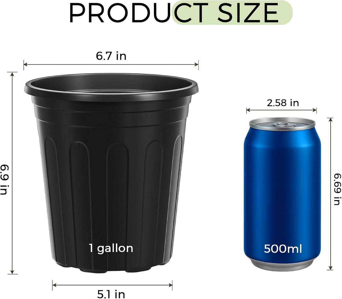 GroTheory 100 Pack 1 Gallon Nursery Pots, 6.7 Inch Plastic Pots for Plants