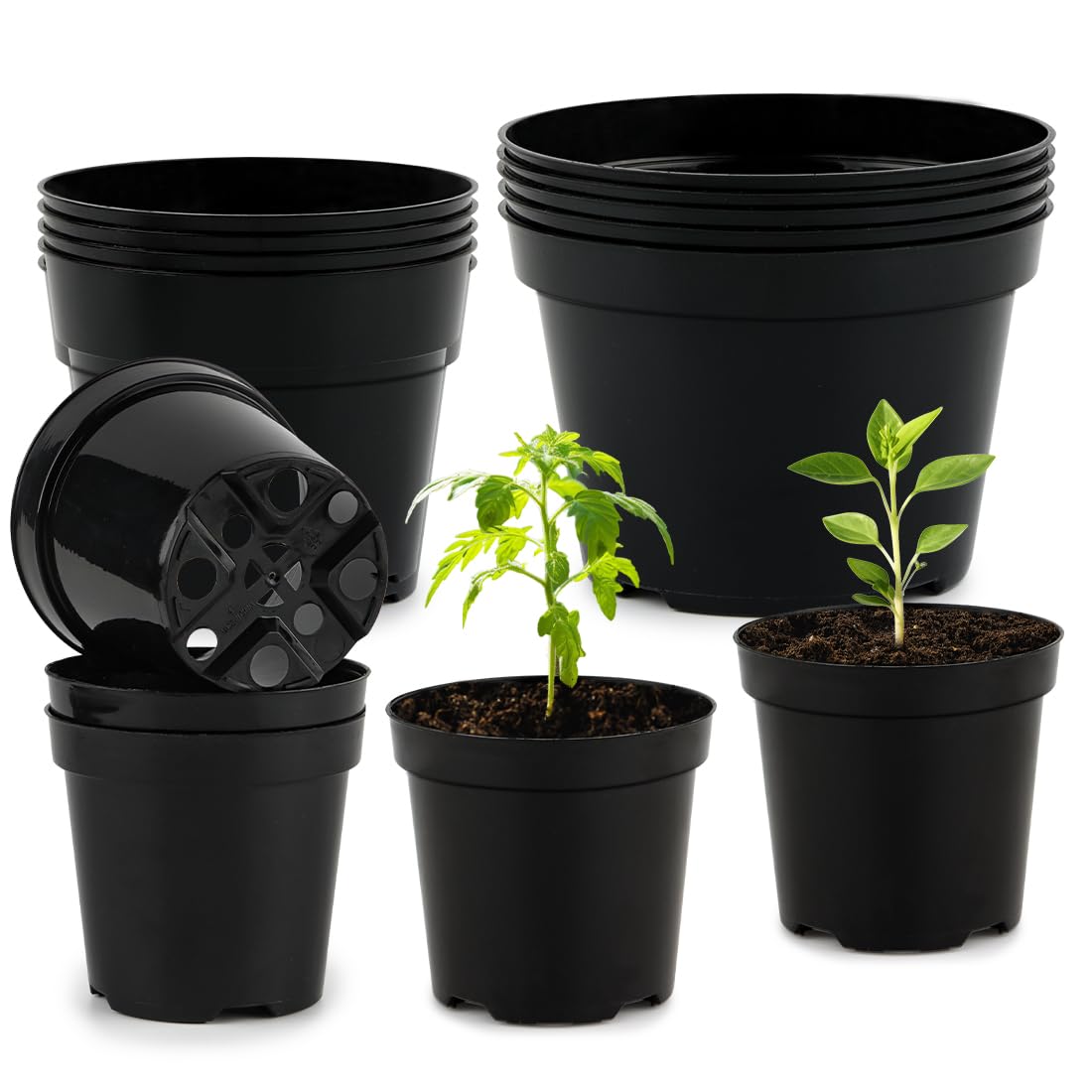 RooTrimmer 40 Pack 4 Inch Plant Nursery Pots with Mesh Pad, Sturdy Plastic Flower Planter Pots with Drainage Holes, Seed Starter Pots for Planting Seedings Cuttings Succulents Indoor Ourdoor, Black