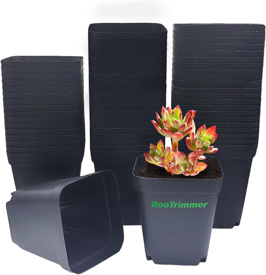 RooTrimmer Square Nursery pots 4 Inches 60Pcs, Seedling Plastic Seeds propogation Growing Pots (Black,4Inches,60Pcs)