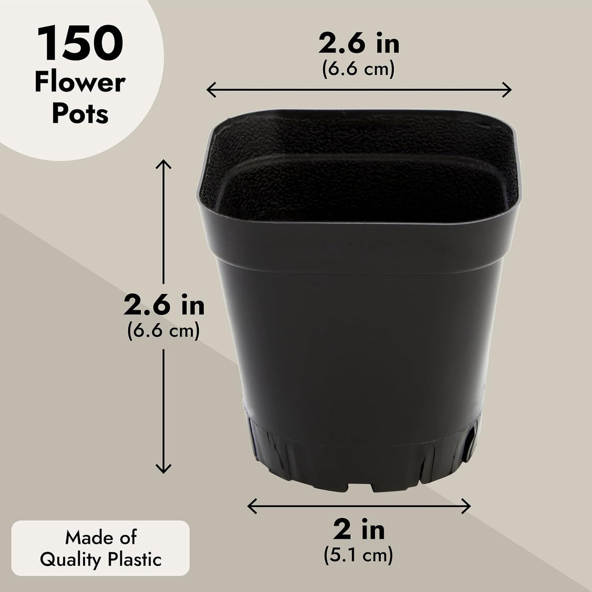 Juvale Square Nursery Pots - Seedling Planters with Drainage Holes - Versatile Pots for Plants & Succulents - Space-Saving Stackable Planters - 2.6 in, Pack of 150, Black