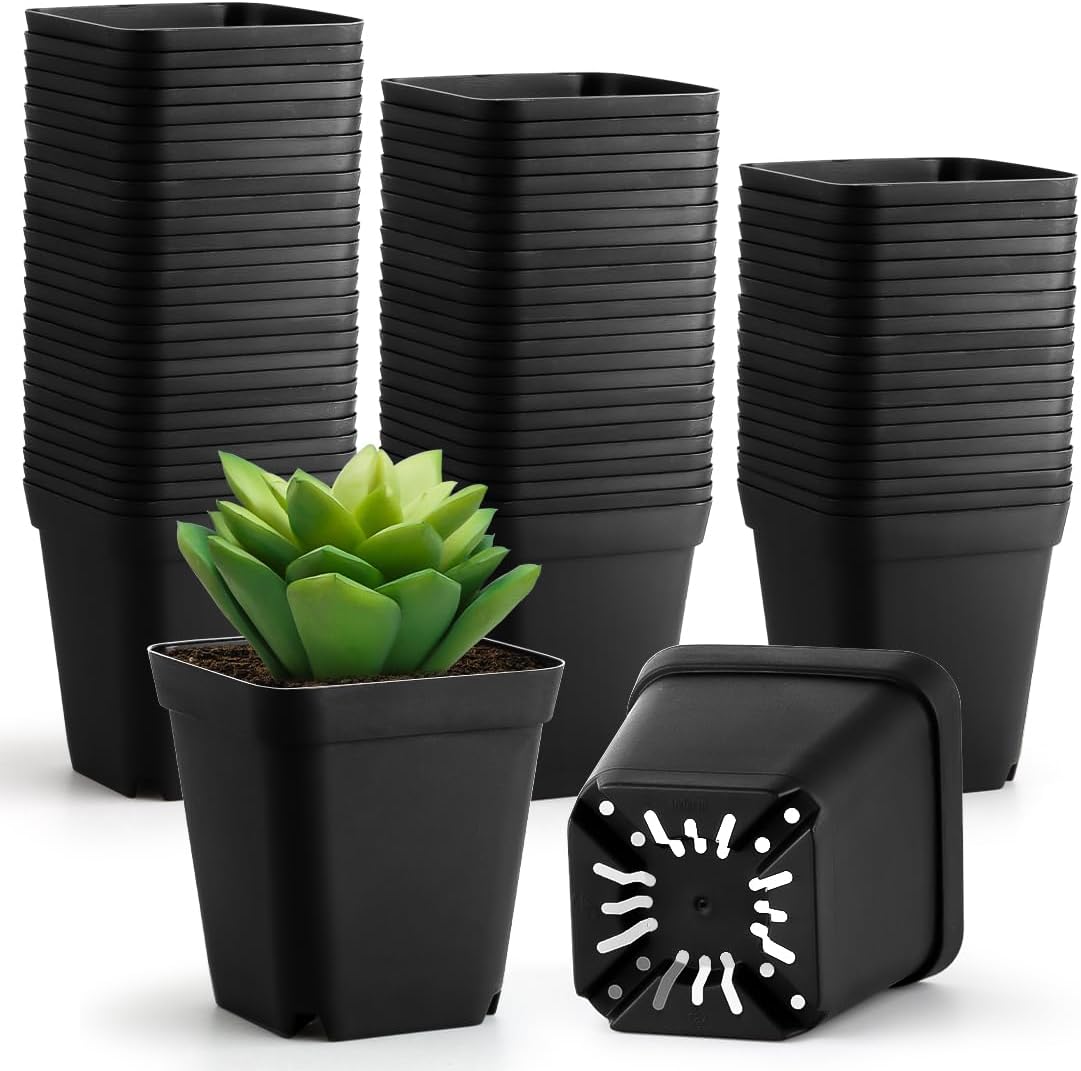 Nursery Pots 6 Inch 40 Pcs, Plastic Seed Starting Pot with Drainage Holes, Sturdy Seedling pots for Planting, Cuttings (Black)