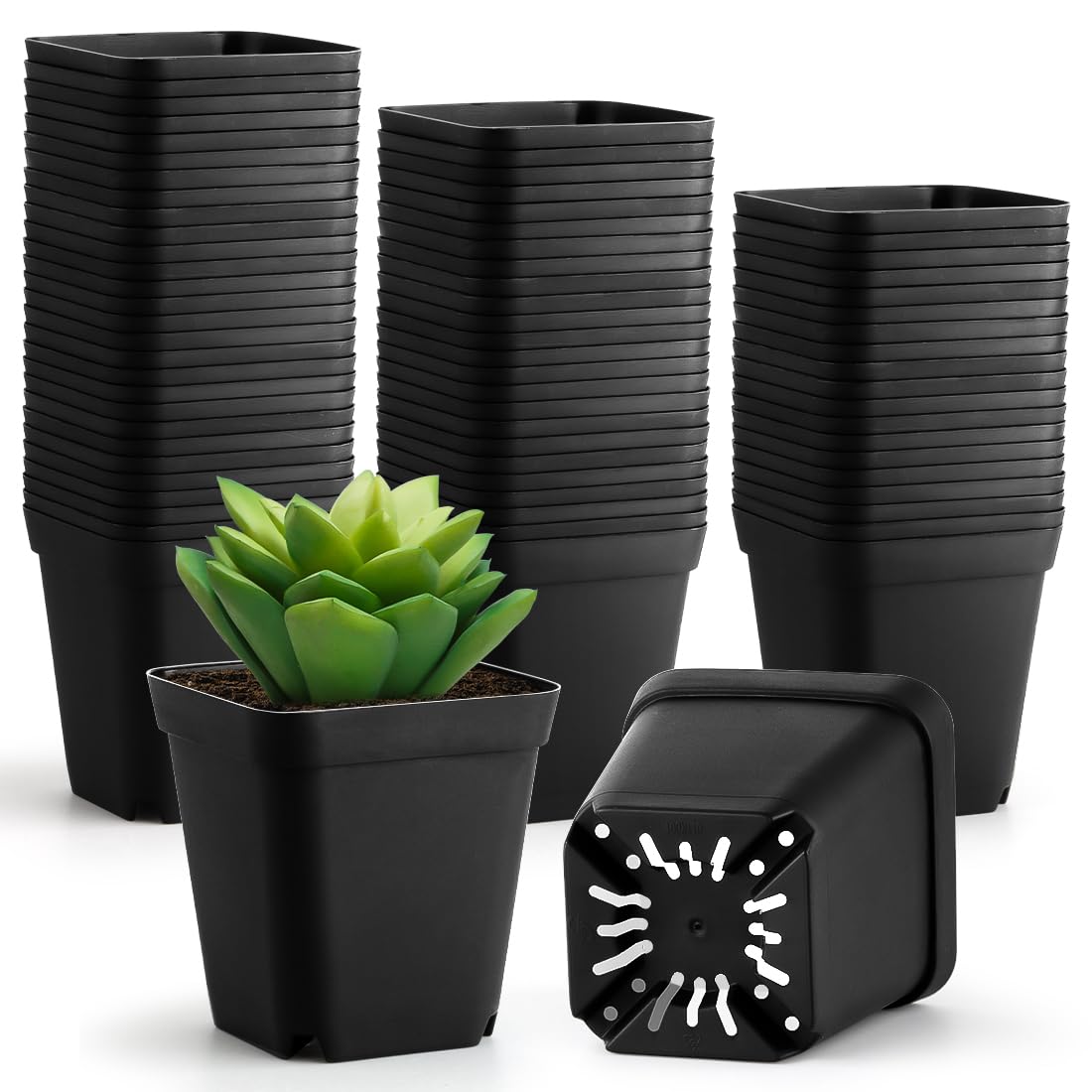 60 Pcs Nursery Pots 2.7 Inch, Plastic Seed Starting Pot with Drainage Holes, Sturdy Seedling pots for Planting, Cuttings (Black)