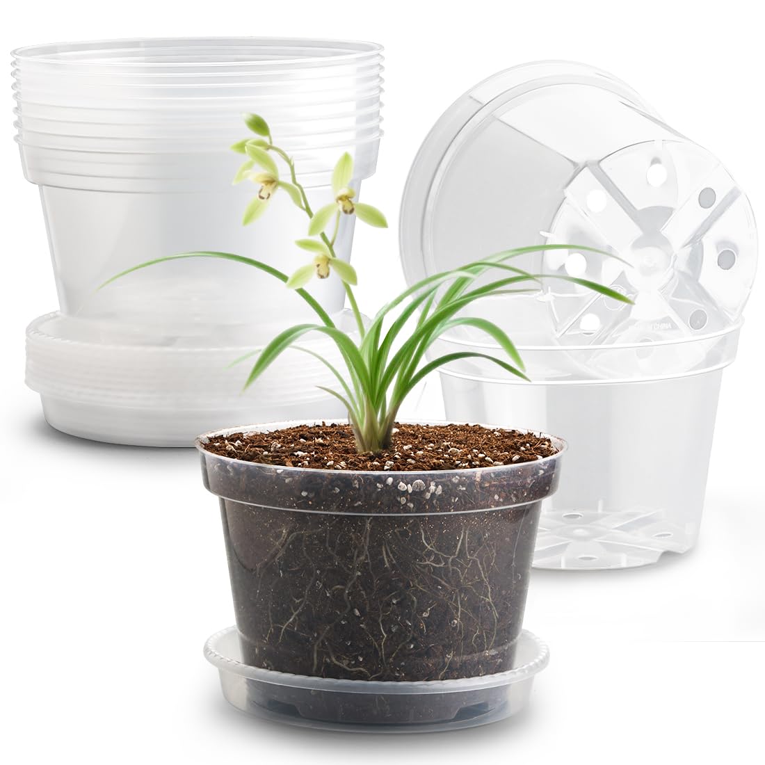 RooTrimmer 40 Pack 4 Inch Plant Nursery Pots with Mesh Pad, Sturdy Plastic Flower Planter Pots with Drainage Holes, Seed Starter Pots for Planting Seedings Cuttings Succulents Indoor Ourdoor, Black