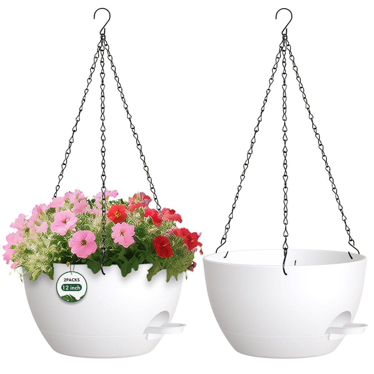 3 Pack 10 Hanging Flower Pots with Chains Self Watering Plastic Planters for Indoor Outdoor Plants, Sturdy Triangular Iron Chain Design for Garden PorchPlastic Hanging Flower pots (3, Black)