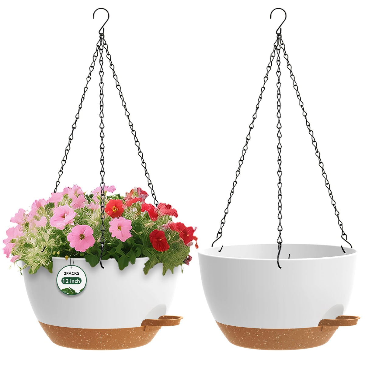 3 Pack 10 Hanging Flower Pots with Chains Self Watering Plastic Planters for Indoor Outdoor Plants, Sturdy Triangular Iron Chain Design for Garden PorchPlastic Hanging Flower pots (3, Black)