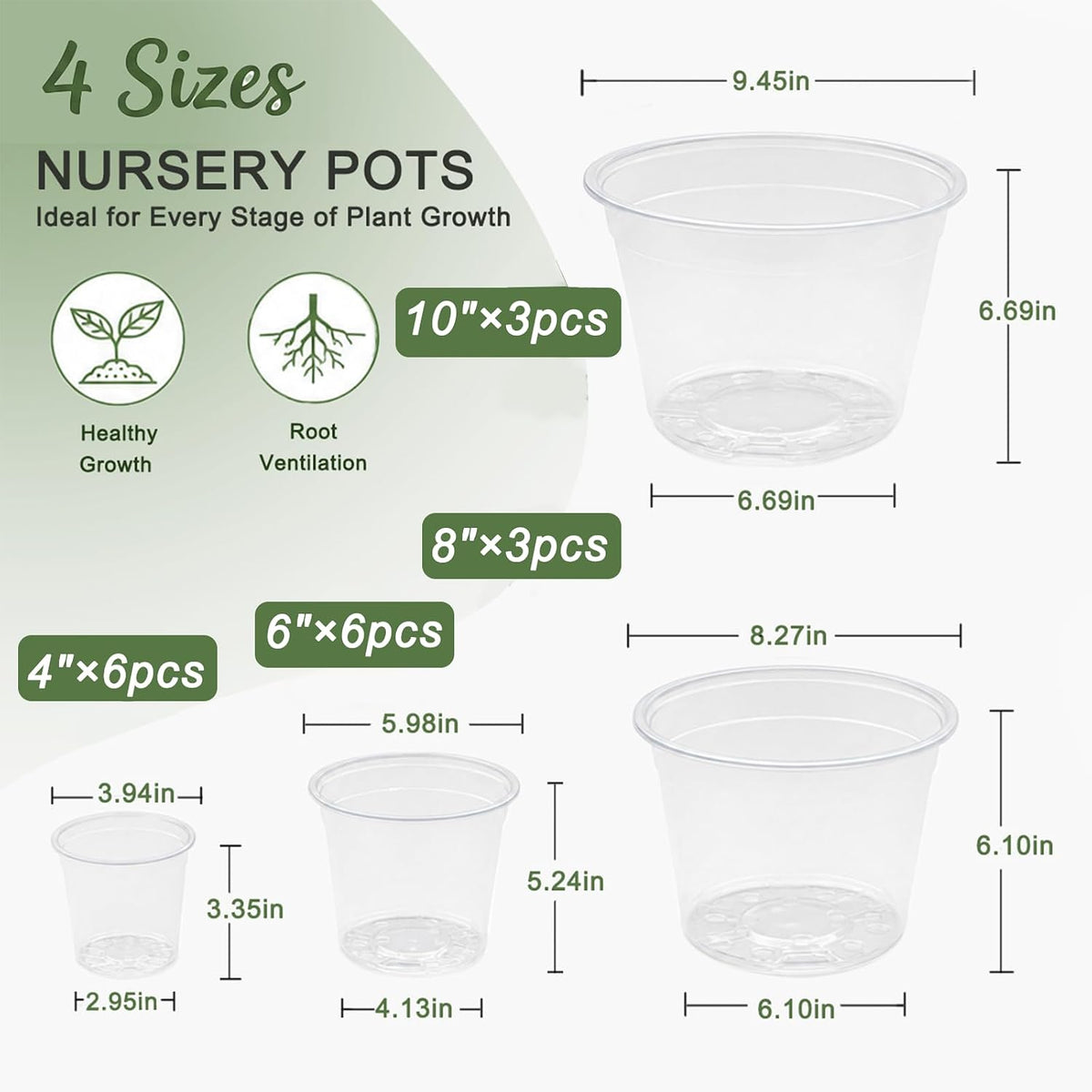 18-Pack Clear Nursery Pots with Drainage, Transplant Set, More Small Pots