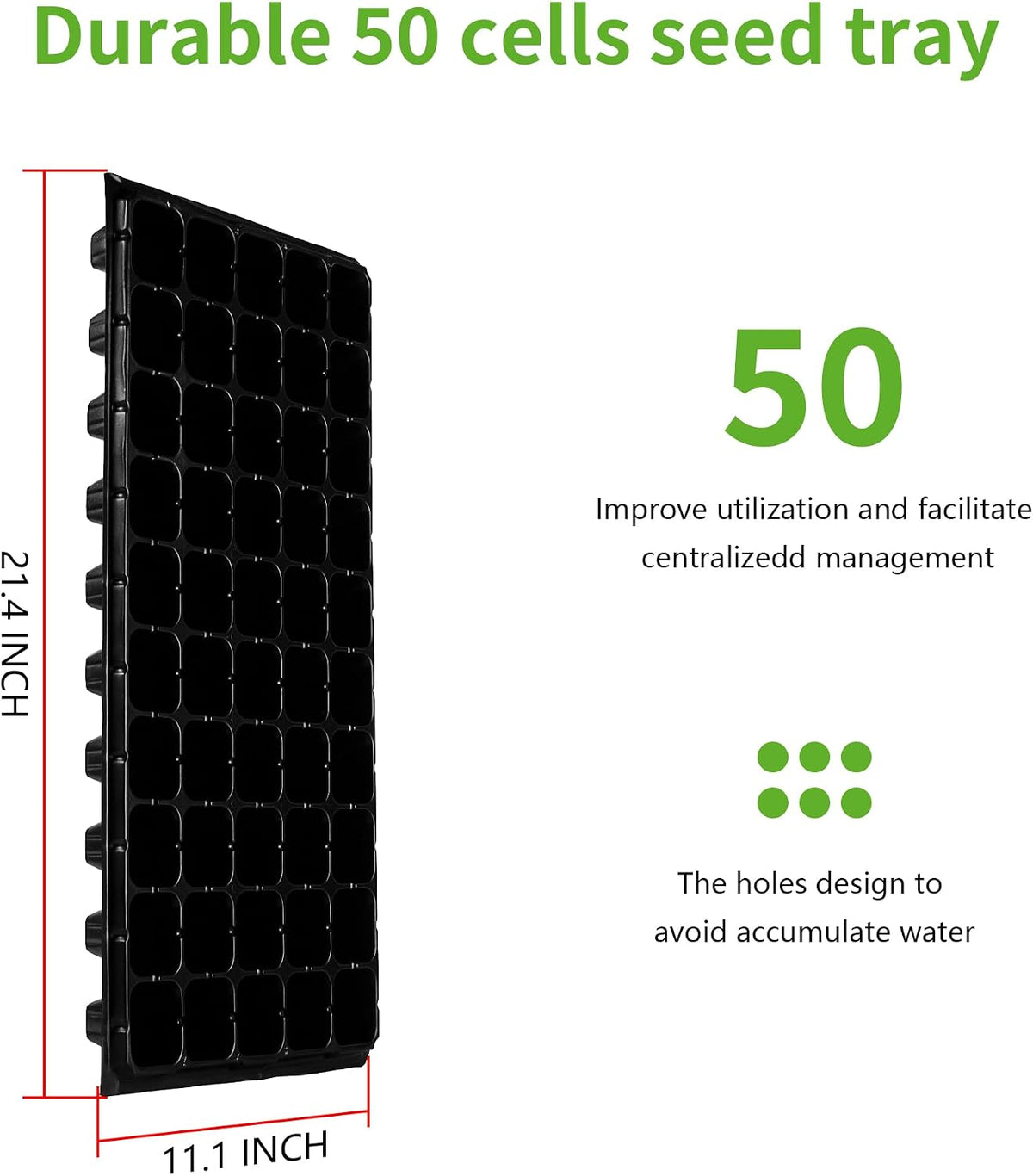 bvya 10 Pack Deep 50 Cell Seedling Trays, Thick Durable 50 Cell Plug Tray Big Cell Seed Trays for for Seedling Germination