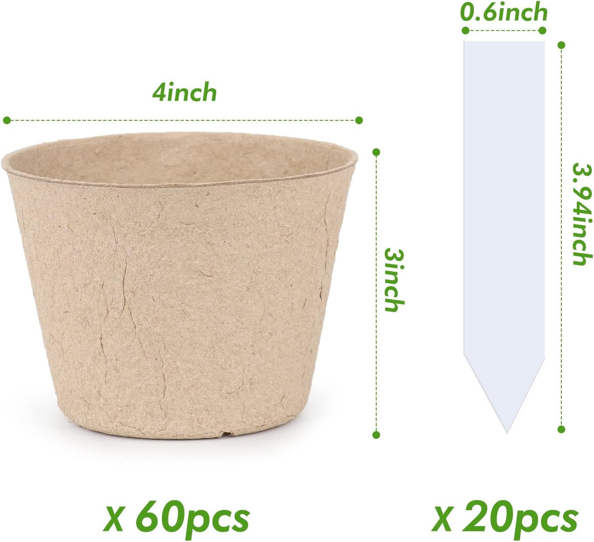 homenote 60 Pcs 4 Inch Peat Pots,Nursery Plant Pots,Seed Starting Pots