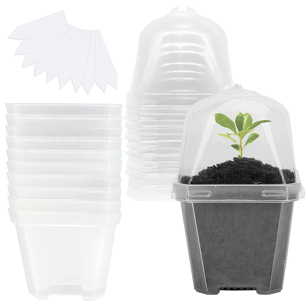 10 Pcs 3" Clear Plant Nursery Pot with Humidity Dome, Plastic Gardening Pot