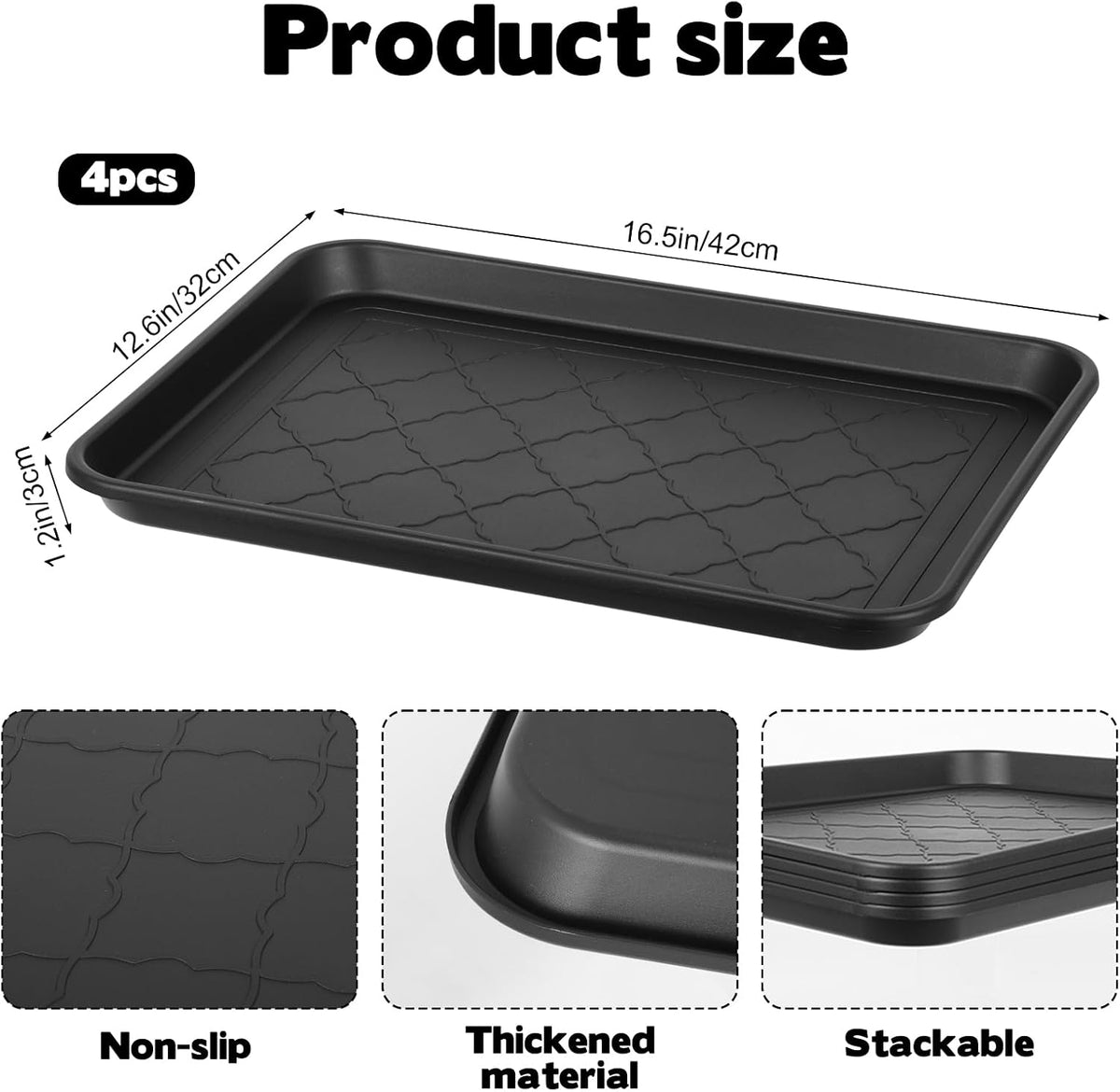 4 Pack Nursery Potting Trays, Plastic Seedling Starter Tray with No Drain Holes Reusable Easy Watering Flat Garden Plant Growing Tray for Planting Indoor Greenhouse Germination