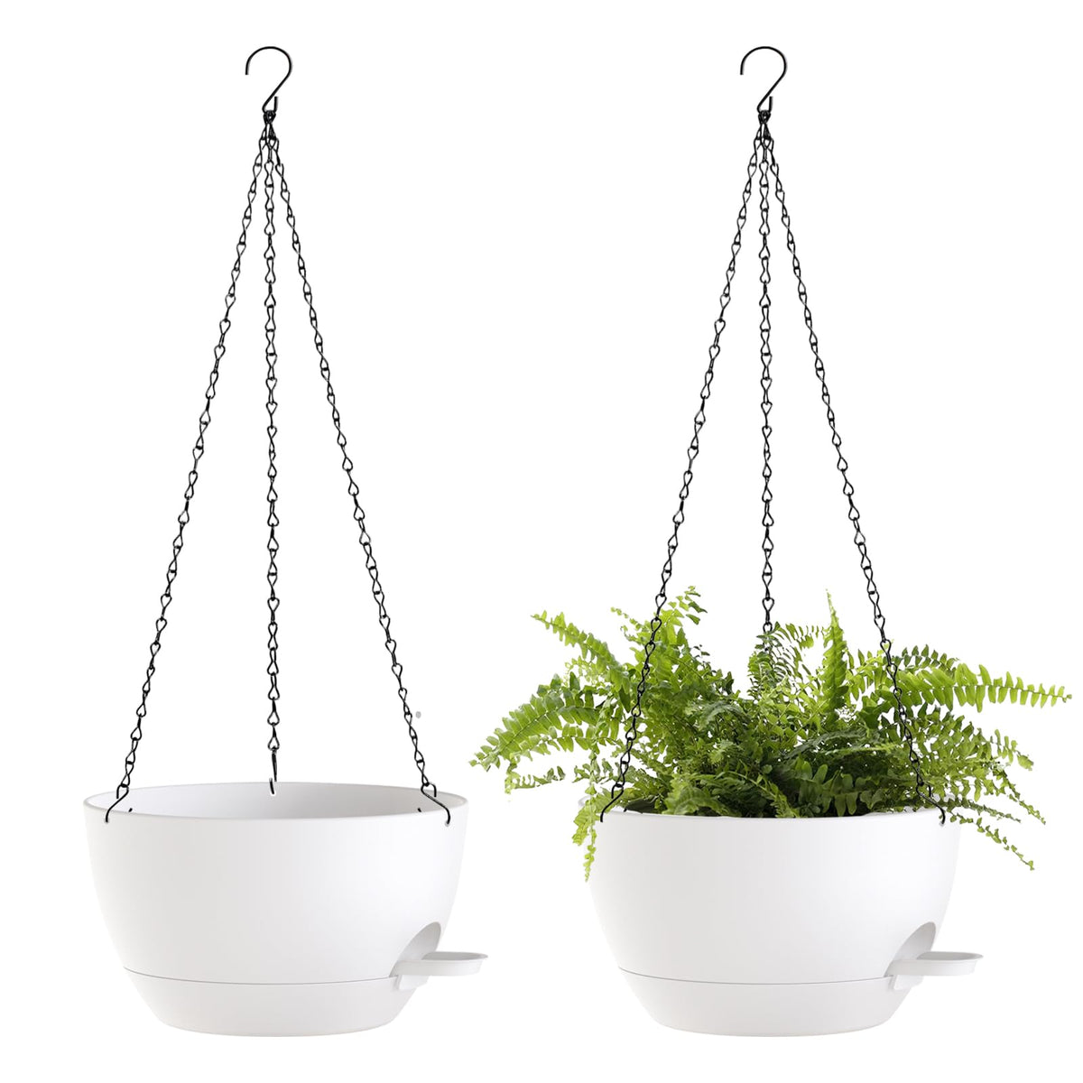 12 Inch Hanging Baskets 2 PC with Chains, Self-Watering Hanging Planters for Indoor Outdoor Plants, Plastic Hanging Flower Pots,Black