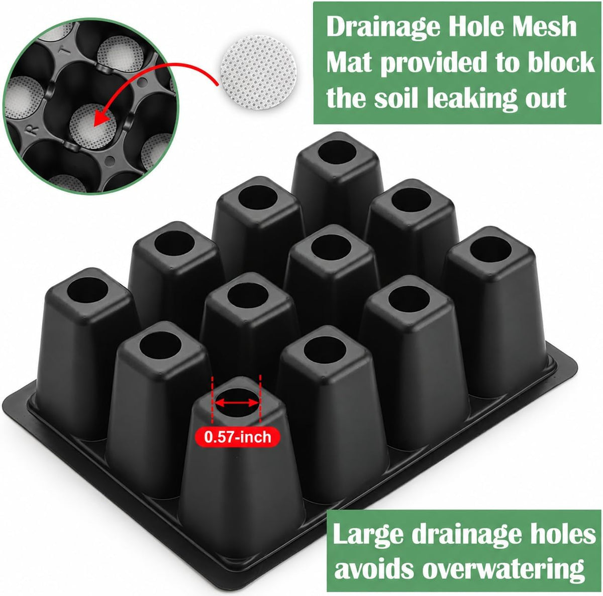 RooTrimmer 60 Pack Reusable 12-Cell Seed Starter Tray with Large Drain Hole