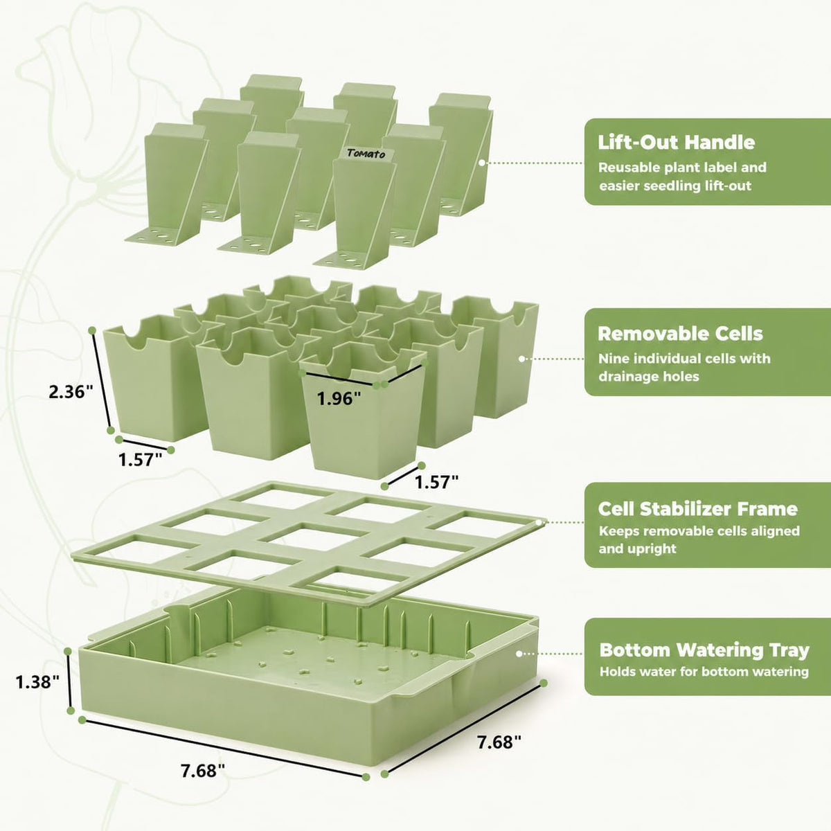 Seed Starter Tray with Lift-Out Handles for Easy Transplanting