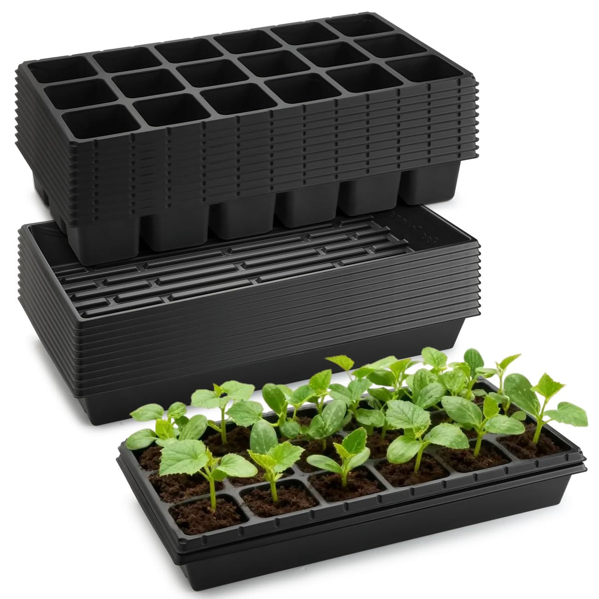 RooTrimmer 10 Pack 1020 Seed Starter Trays and 10 Pcs 72 Cell Plug Trays, Thick Durable Seedling Plastic Nursery Tray for TD538 1020 Tray Germination (10 Sets)