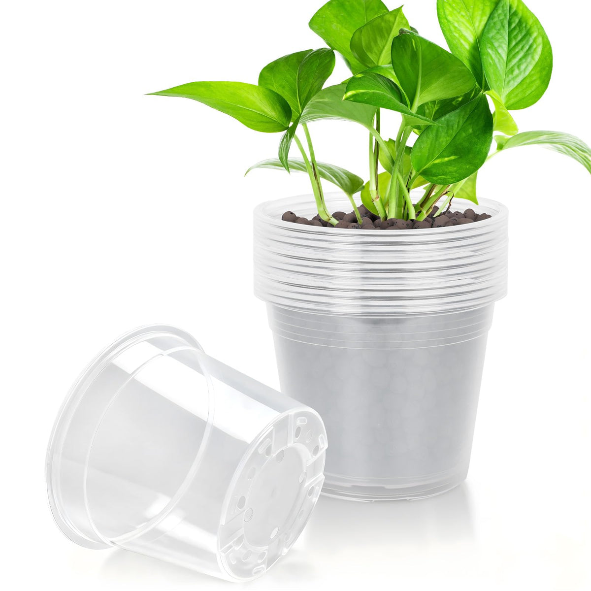7/8/10 Inch Large Clear Nursery Pots with Drainage, 9 Pack Plastic Pots for Plants, Clear Plant Seedling Pots for Indoor & Outdoor Gardening (7 8 10 inch)