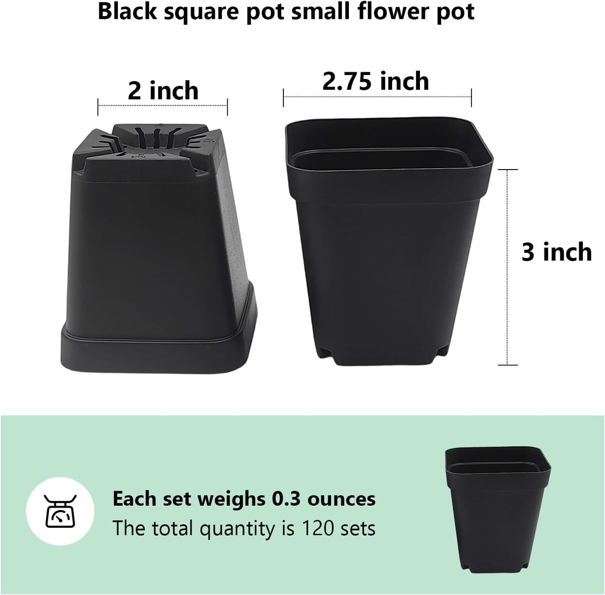 RooTrimmer Square Nursery Pots with Drainage Holes, 2.75 Inch, 120 Pack