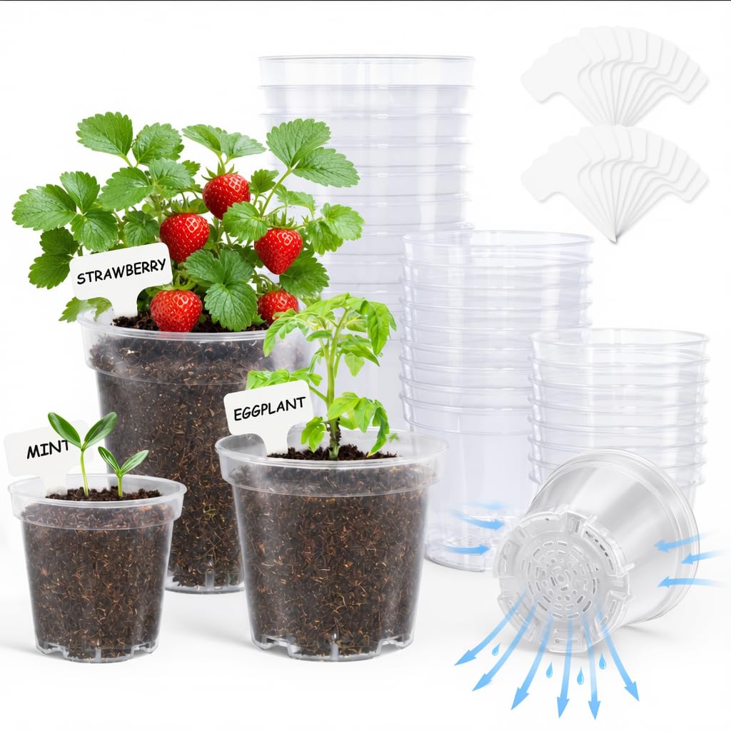 16 Pack 10/8/6/4 Inch Sizes Large Clear Nursery Pots with Drainage