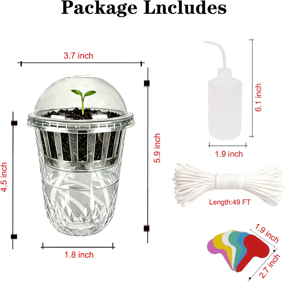 24 Pack 4 inch 500 ML Clear Self Watering Plant Pots, Transparent Plant Germination Nursery Pot, Seed Starting Container for Indoor Outdoor Planting Seedling, Diamond-Patterned