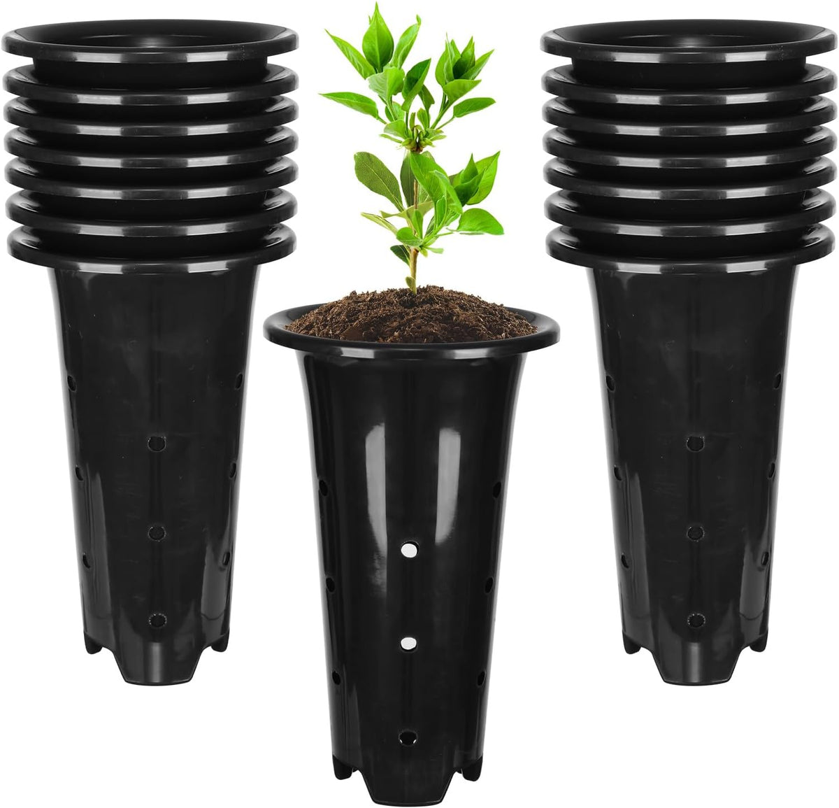 15 Pack Black Deep Plant Nursery Pots with Drainage Holes, (5.3" Wx8.66 H)