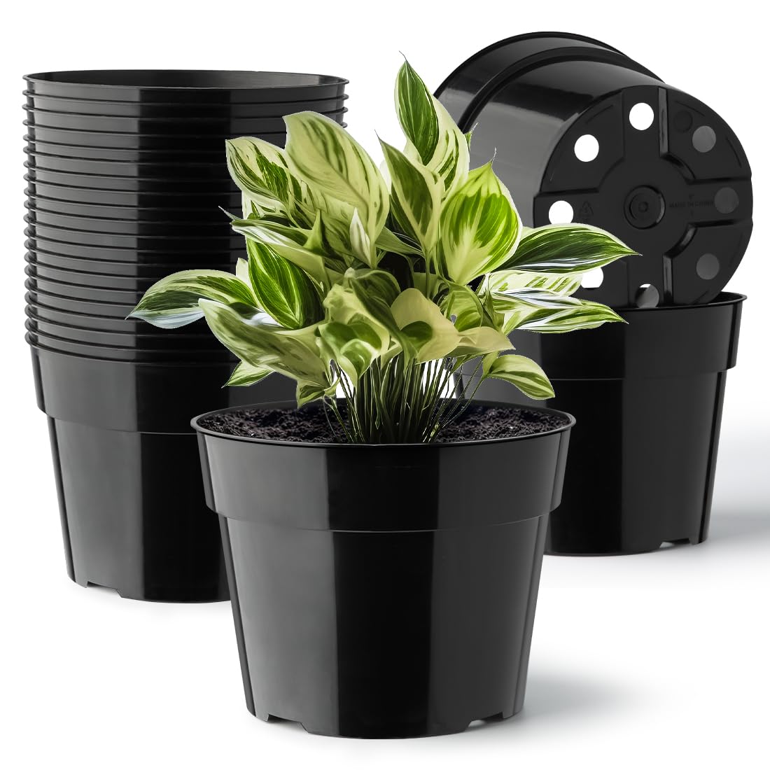 RooTrimmer 40 Pack 4 Inch Plant Nursery Pots with Mesh Pad, Sturdy Plastic Flower Planter Pots with Drainage Holes, Seed Starter Pots for Planting Seedings Cuttings Succulents Indoor Ourdoor, Black