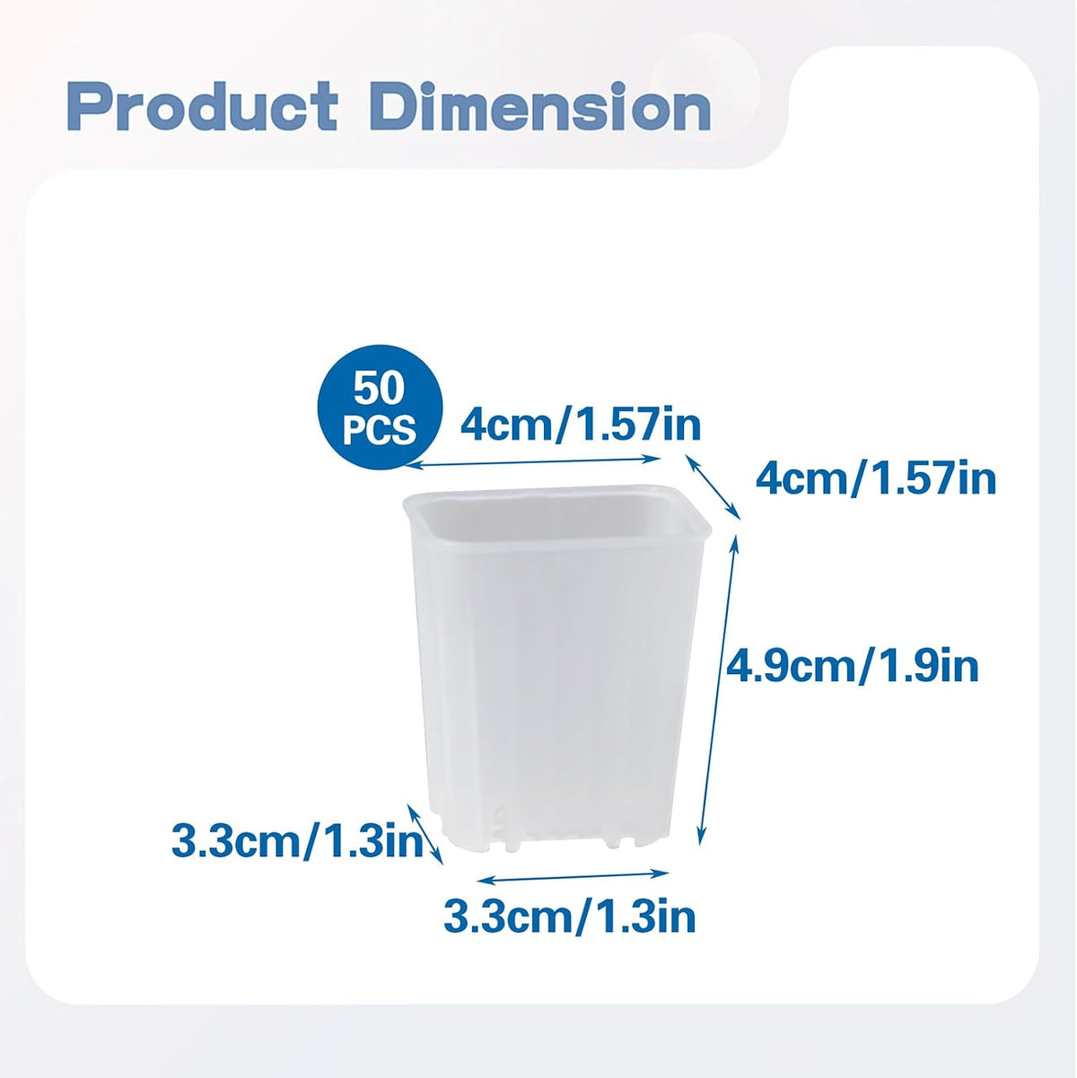 50 Pack 1.6'' Square Clear Nursery Pots, Mini Transparent Planter