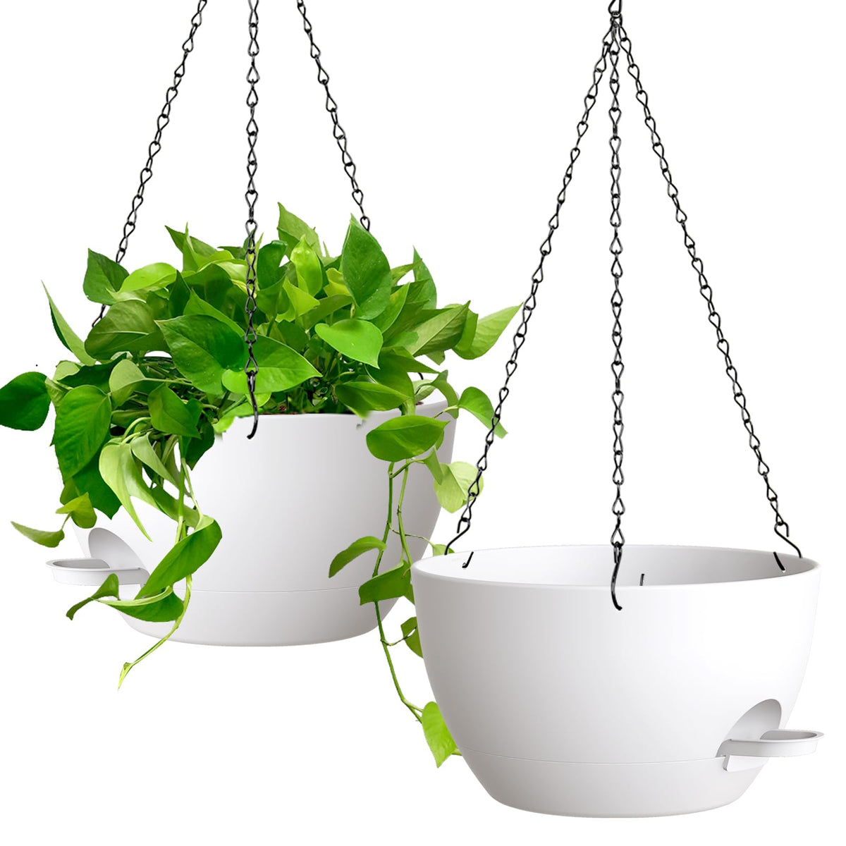 UOUZ 13 Inch 2 Pack Large Self Watering Hanging Planters for Indoor Outdoor Plants, Hanging Plant Pots with Removable 50 Oz Reservoir, Plastic Hanging Basket for Window Porch Garden, Black with Brown