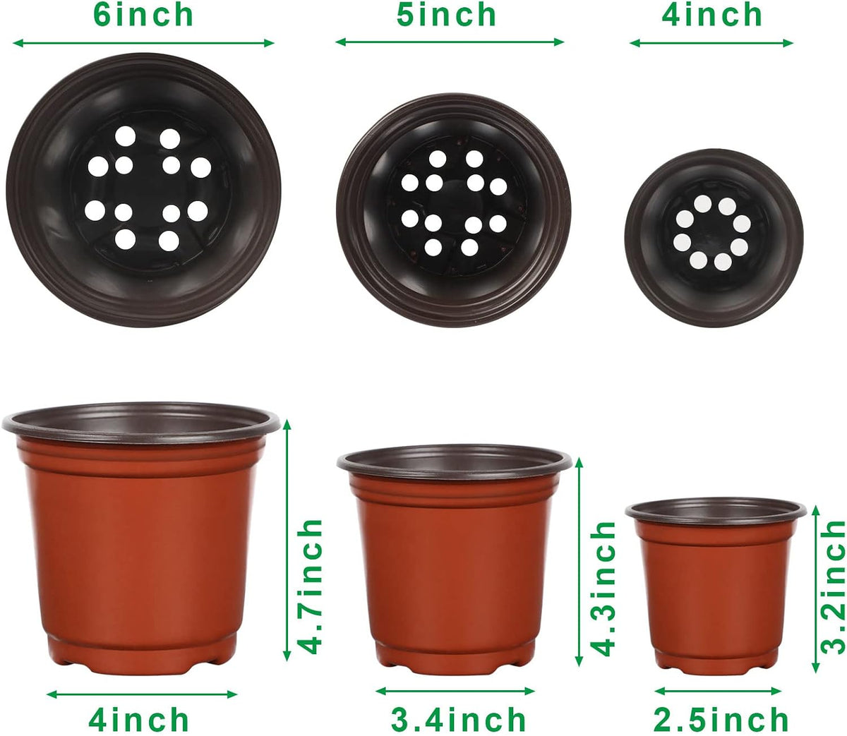 Augshy 120 Pcs Plastic Plants Nursery Pot, Seed Starting Pots 4,5,6-Inch