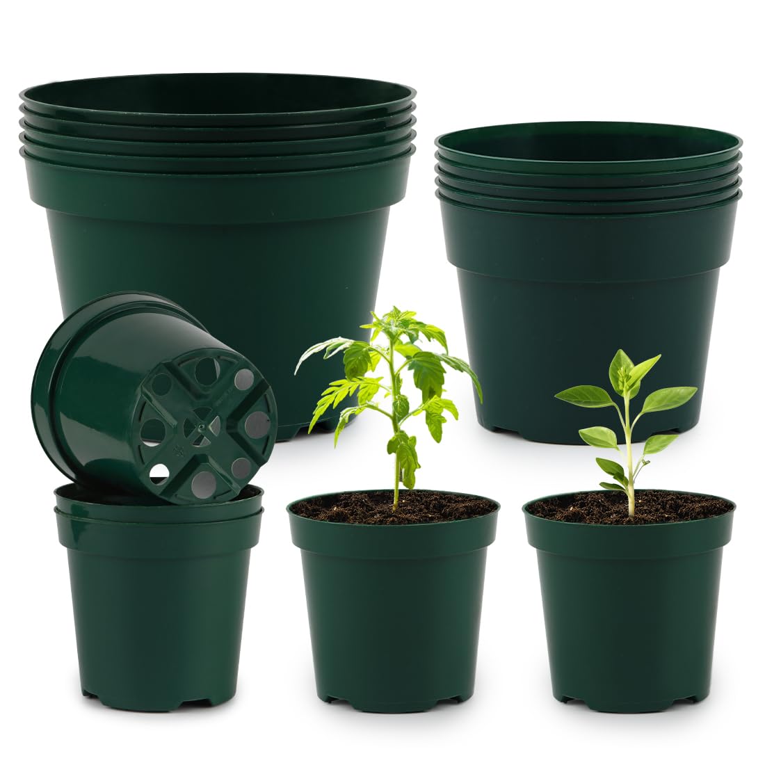 RooTrimmer 40 Pack 4 Inch Plant Nursery Pots with Mesh Pad, Sturdy Plastic Flower Planter Pots with Drainage Holes, Seed Starter Pots for Planting Seedings Cuttings Succulents Indoor Ourdoor, Black