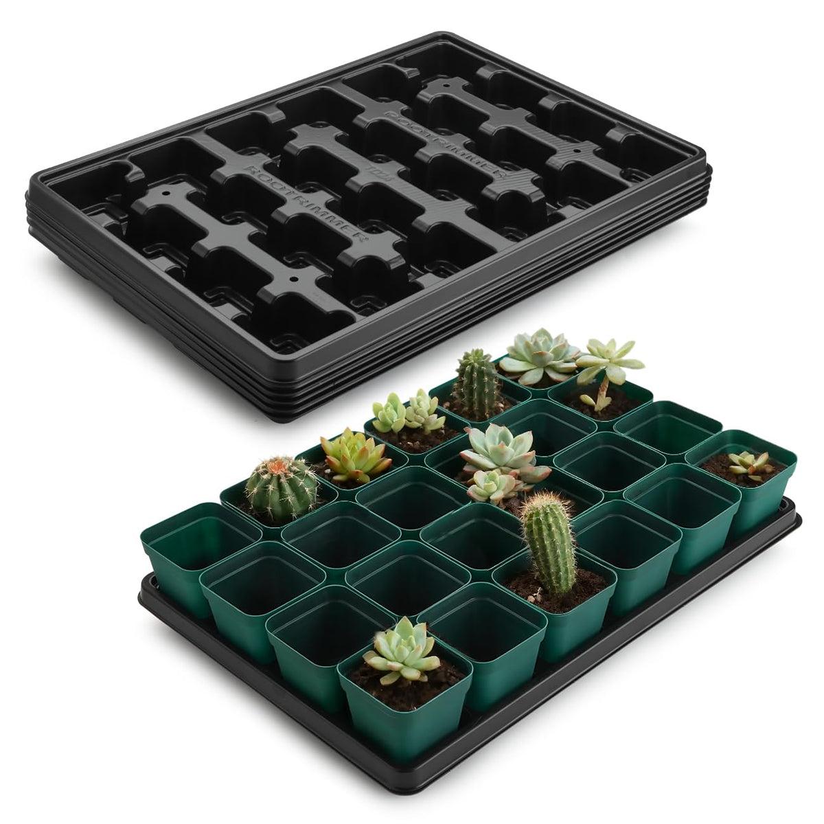 RooTrimmer Square Nursery Pot Tray with 24 Cells, 5 Pack Plant Trays for Pots, Flower Pot Moving Tray, Plastic Planting Tray for Carrying Small Plant Pots(120 Cells in Total
