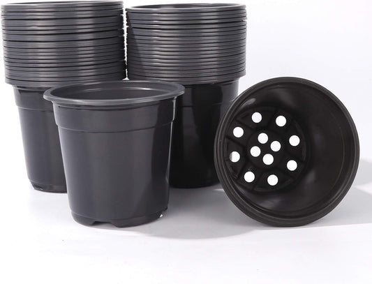 Oubest Plastic Black Plant Nursery Pots 6" 100 pcs 0.5 Gallon for Flower Plant Container Seed Starting Seedlings Reusable Transplanting Succulent Propagation Planting Pots