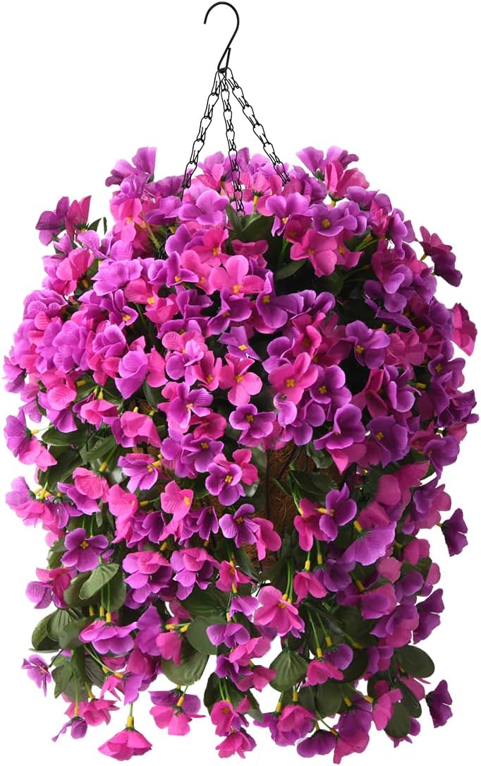 INQCMY Fake Flowers with Hanging Basket Realistic Artificial Begonias