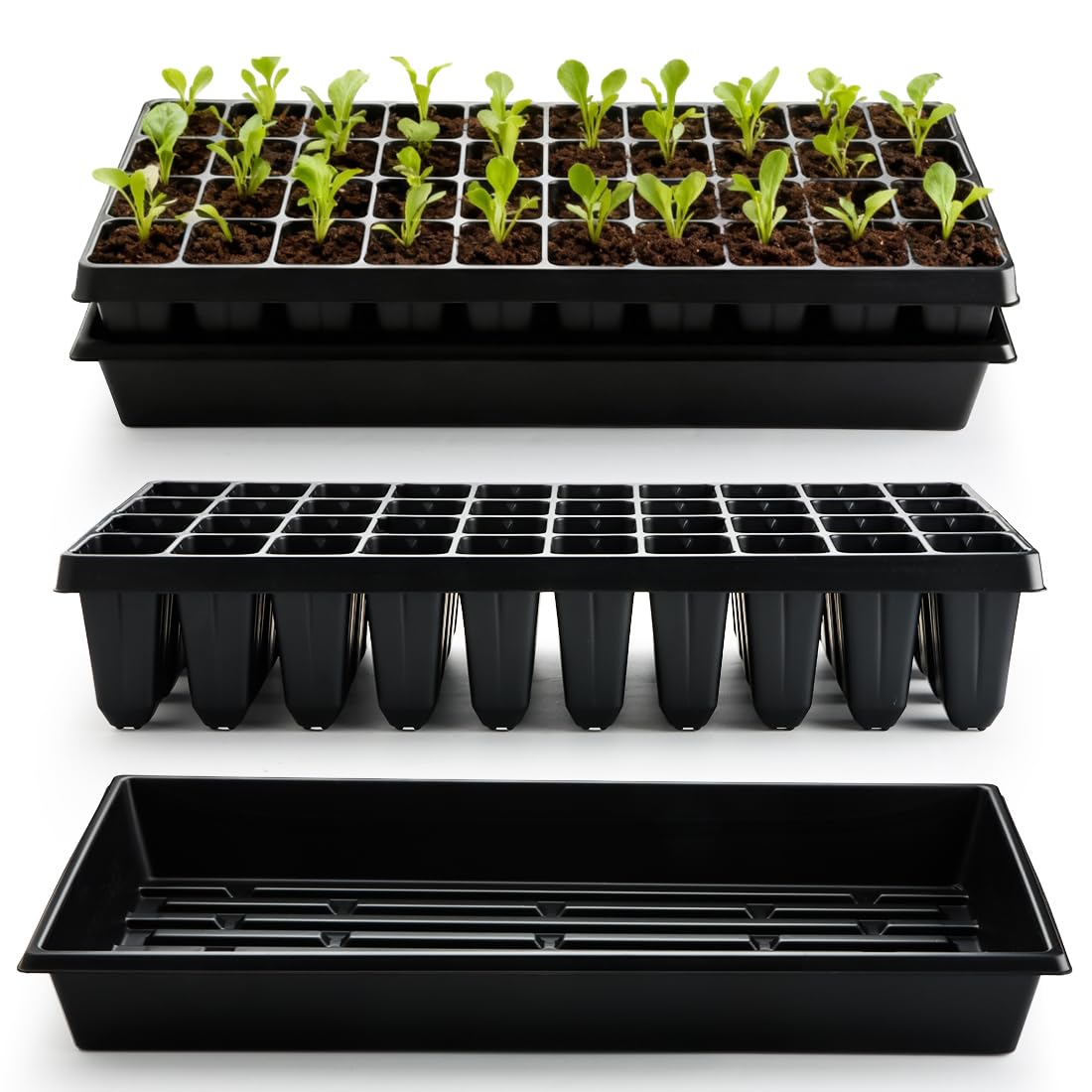 RooTrimmer 10 Pack 1020 Seed Starter Trays and 10 Pcs 72 Cell Plug Trays, Thick Durable Seedling Plastic Nursery Tray for TD538 1020 Tray Germination (10 Sets)