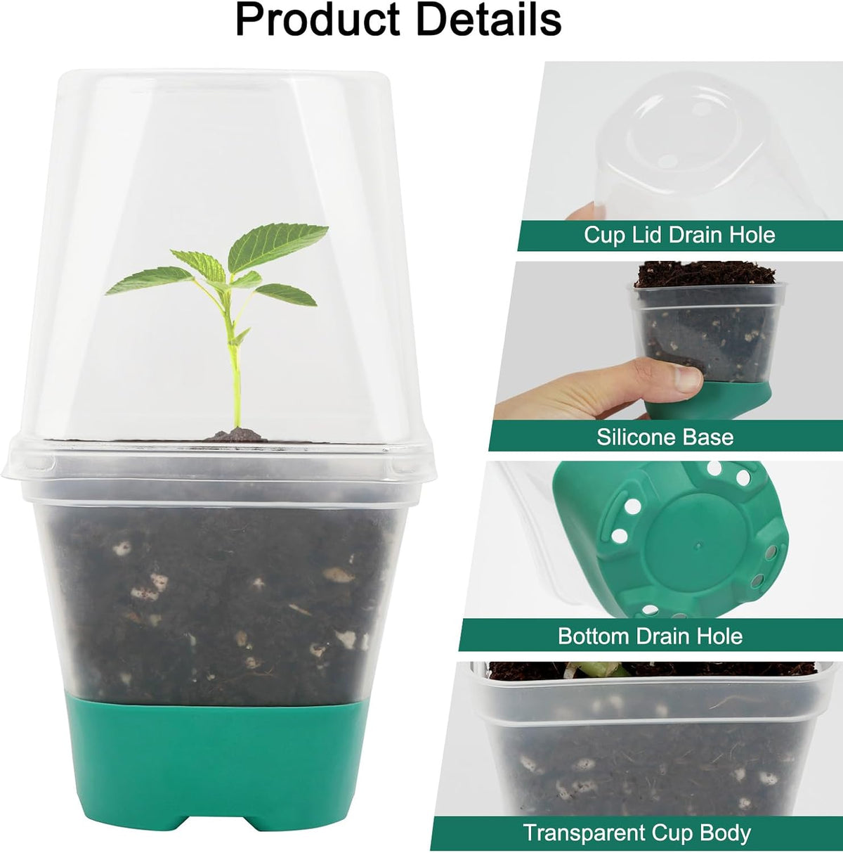 Sankoly 30 Packs Clear Nursery Pots with Plant Labels 3 Inch Plastic Plant Pot with Humidity Domes Silicone Base and Drainage Holes Reusable Seedling Pots