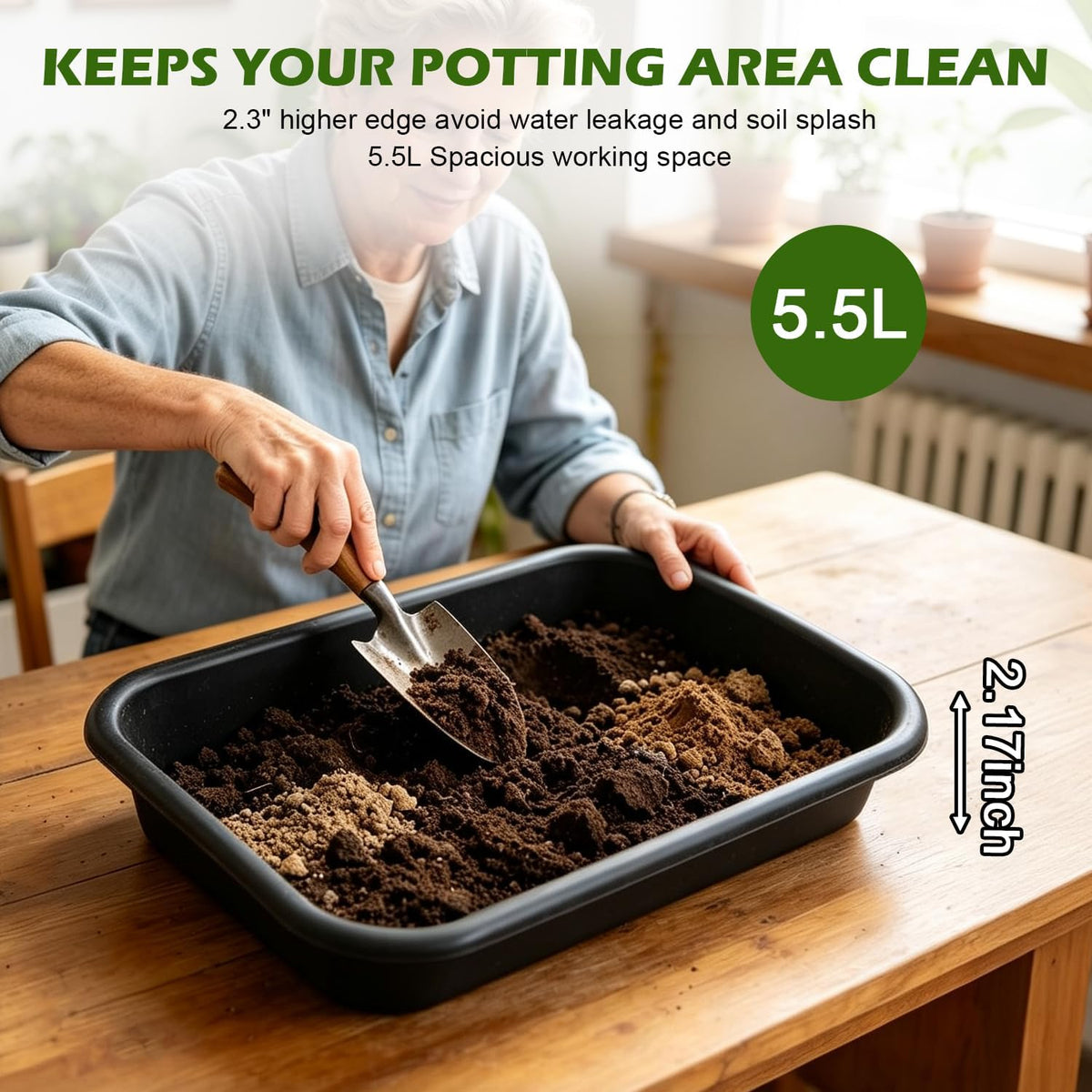 5 Pack Plant Potting Tray- Multifunctional Garden Tidy Tray, 17"x12", Black