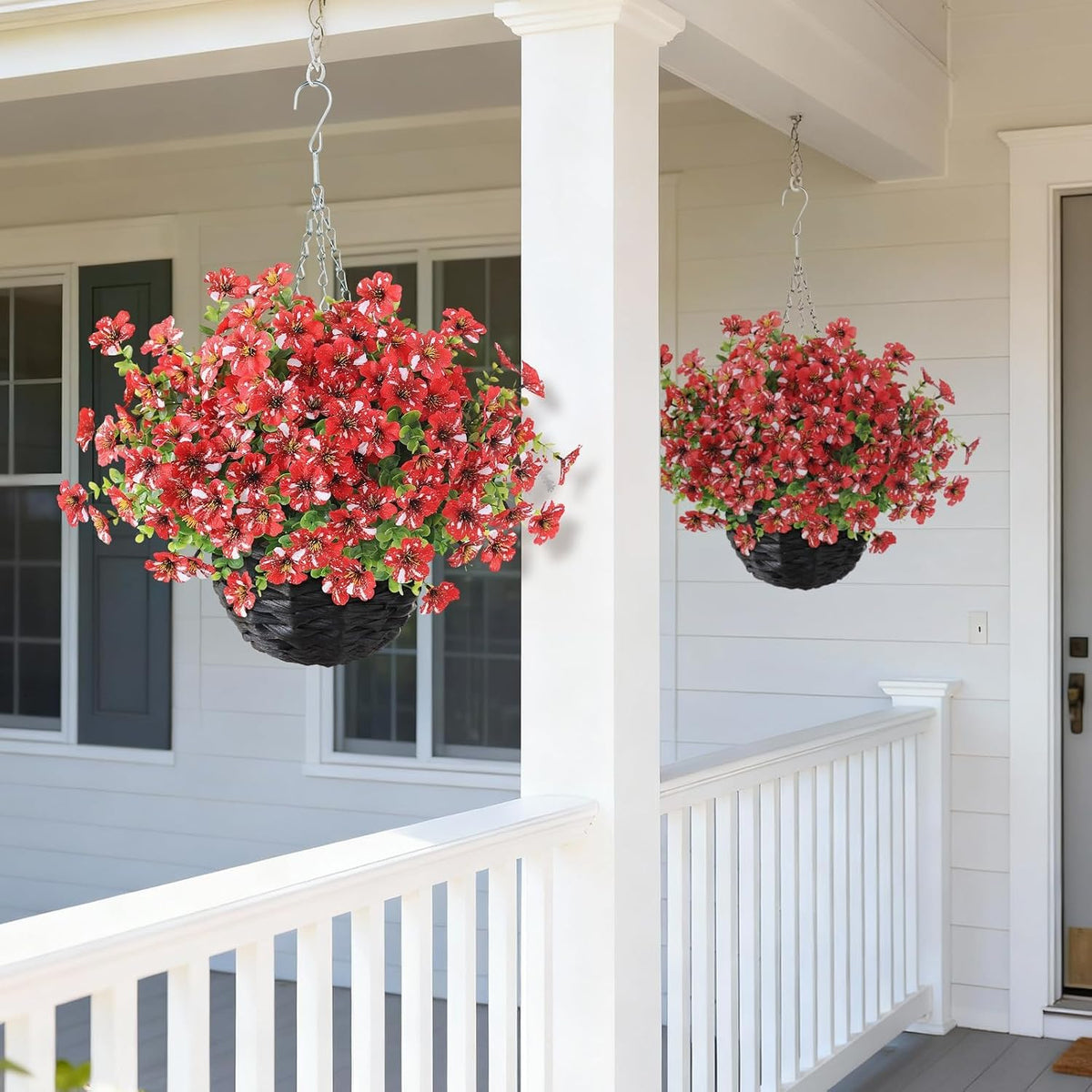 2PCS Fake Eucalyptus Silk Flower Hanging Plant for Porch Decor(Red)