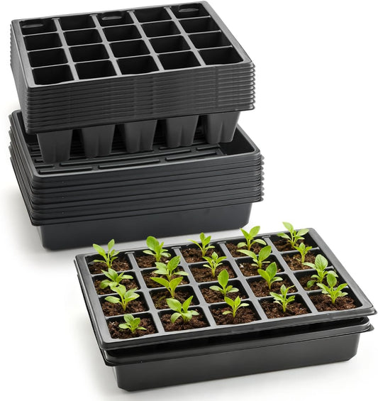 RooTrimmer 10 Pack 2.5 inch Square Pots 3.5 inch Deep 20 Cell Seedling Plug Trays with Water Collection Nursery Trays (15"x11"x3") for Seeds Starting and Transplanting