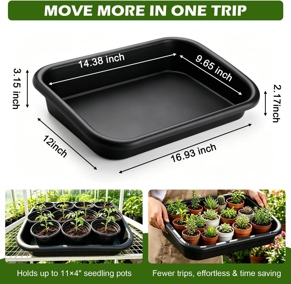 5 Pack Plant Potting Tray- Multifunctional Garden Tidy Tray, 17"x12", Black