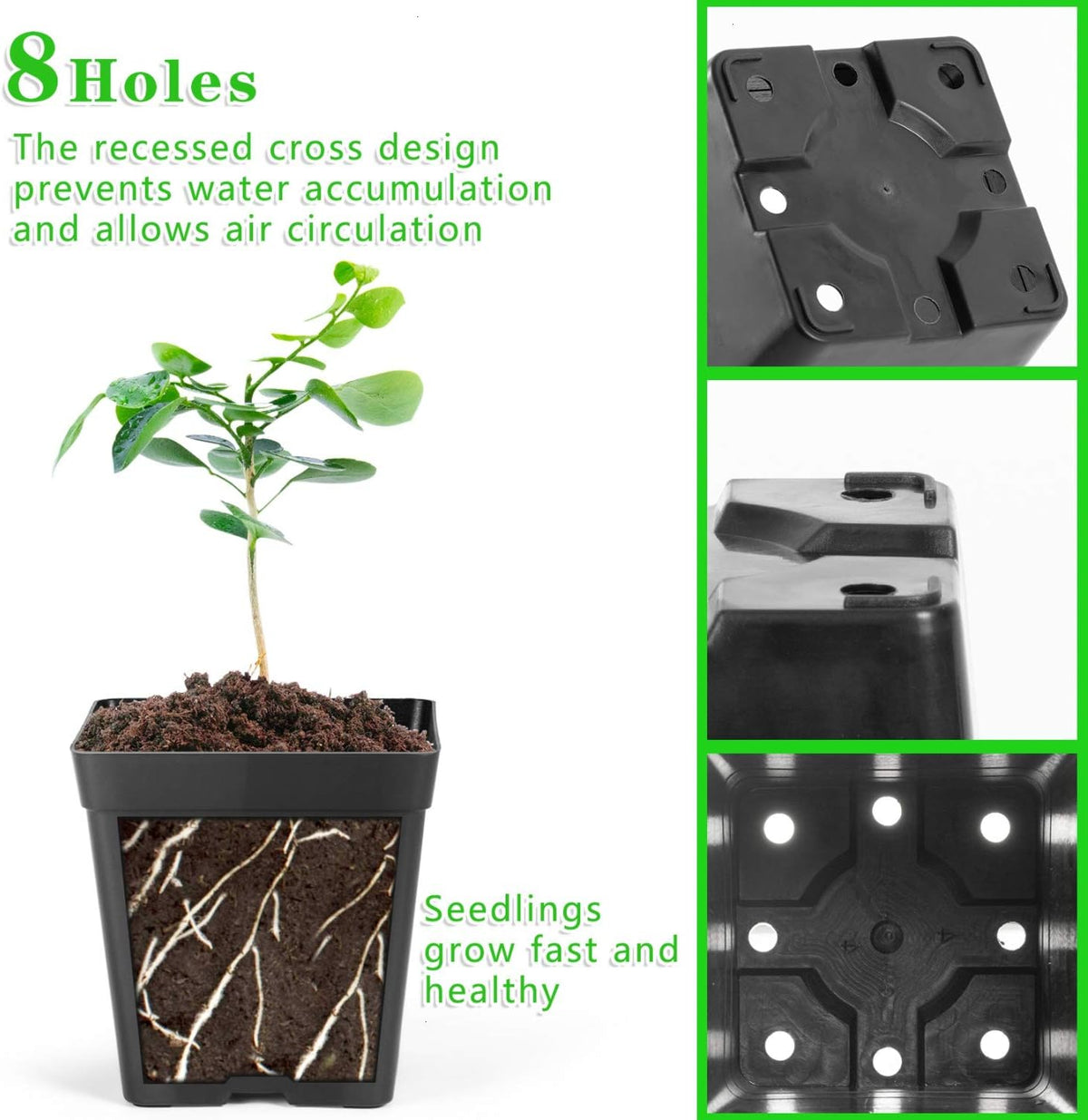 June Fox Square Nursery Pots 3.3 Inches Flexible Plastic Seedling Pots Square Pots for Plants, Succulent, Flower, Pack of 60, with 60 PCS Plant Labels