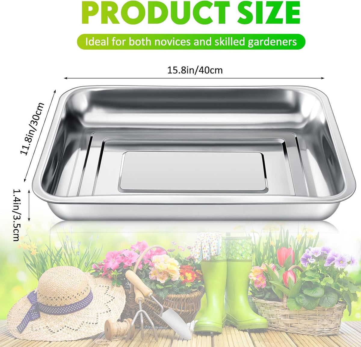 FillTouch 10 Pcs Stainless Steel Seed Starter Tray, 15.8 x 11.8 x 1.4 Inch