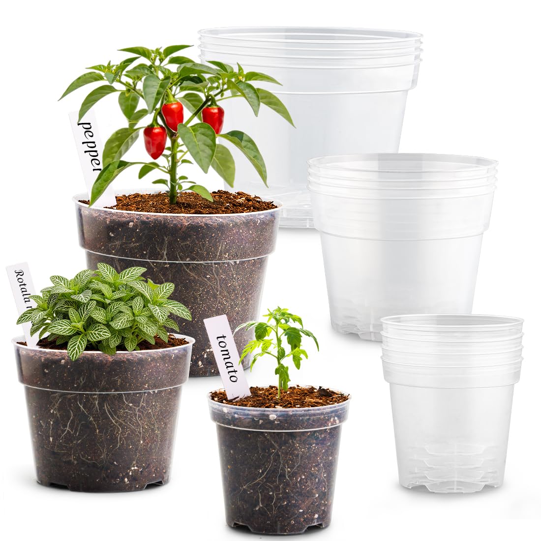 RooTrimmer 40 Pack 4 Inch Plant Nursery Pots with Mesh Pad, Sturdy Plastic Flower Planter Pots with Drainage Holes, Seed Starter Pots for Planting Seedings Cuttings Succulents Indoor Ourdoor, Black