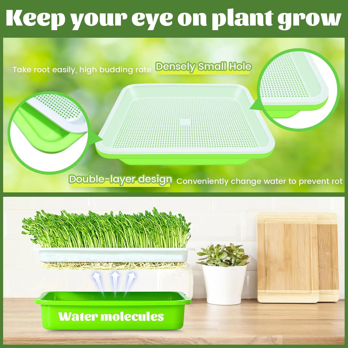 Legigo 10 Pack Seed Sprouter Trays, Microgreens Growing Trays Kit
