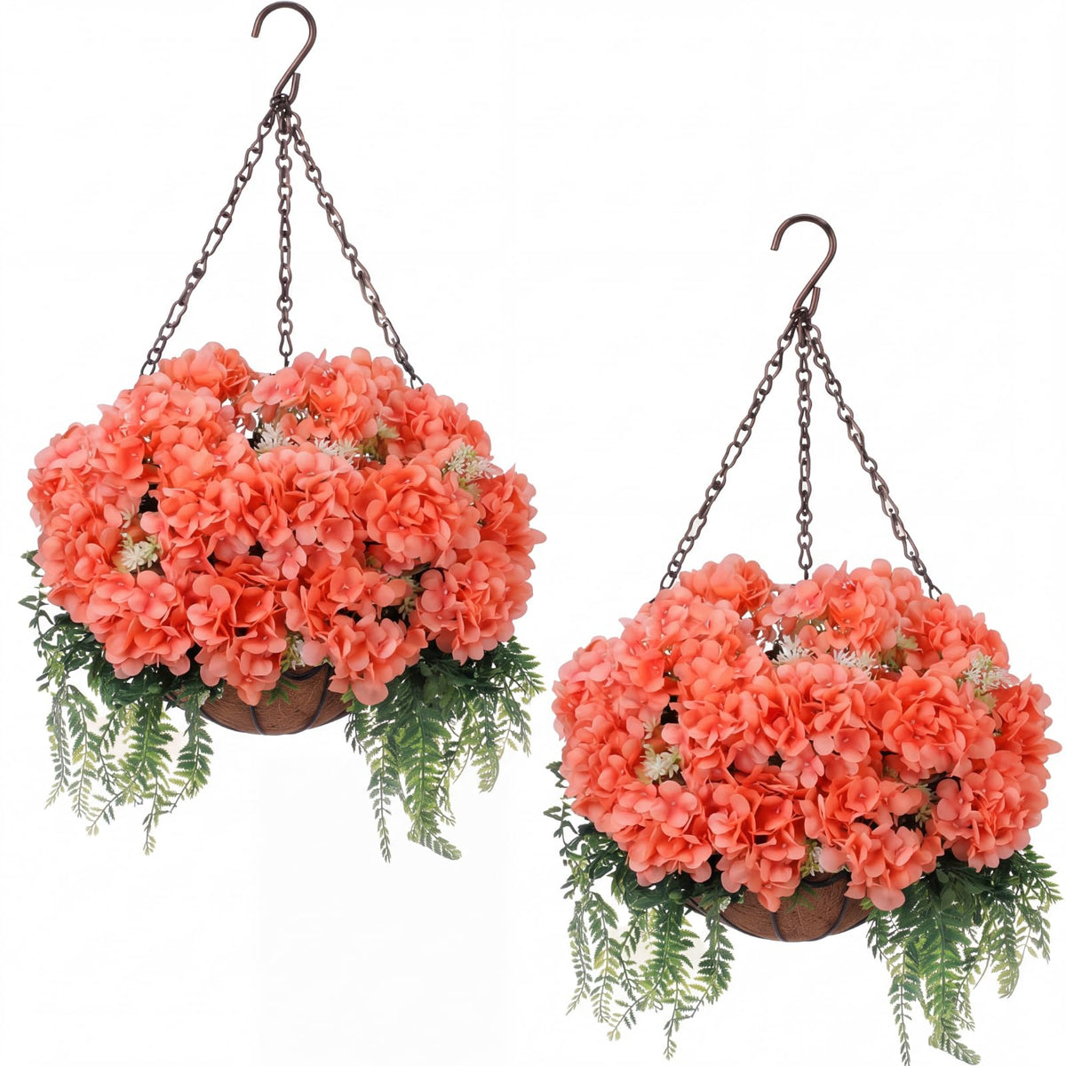 2 Pack Artificial Hanging Hydrangea Flowers with Basket for Outdoor, White