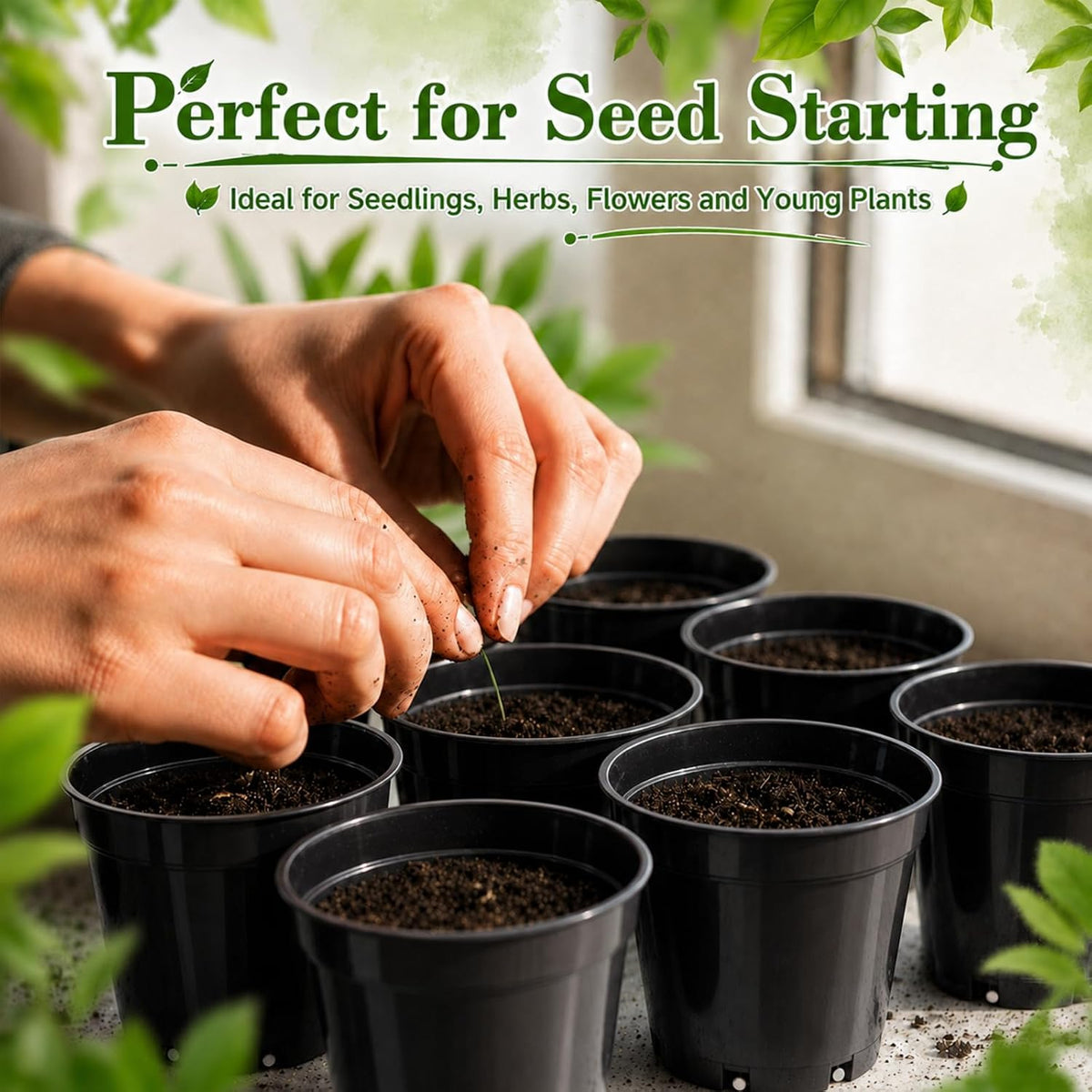 24 Pack 2 Inch Nursery Pots, Mini Plastic Plant Pots for Seedlings(Black)