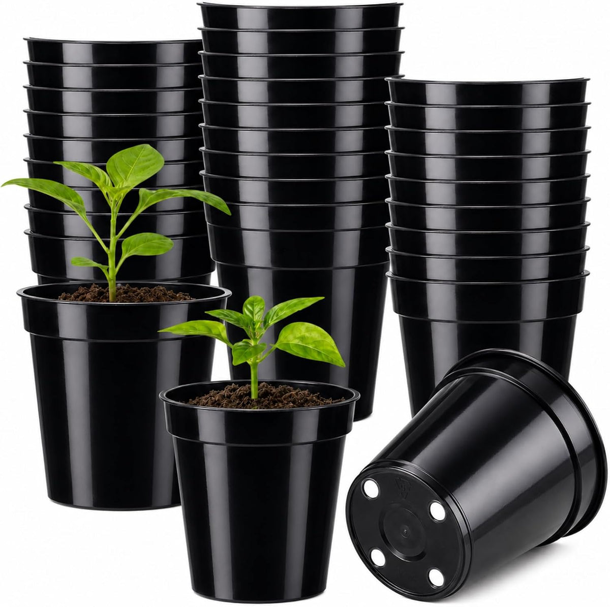 24 Pack 2 Inch Nursery Pots, Mini Plastic Plant Pots for Seedlings(Black)