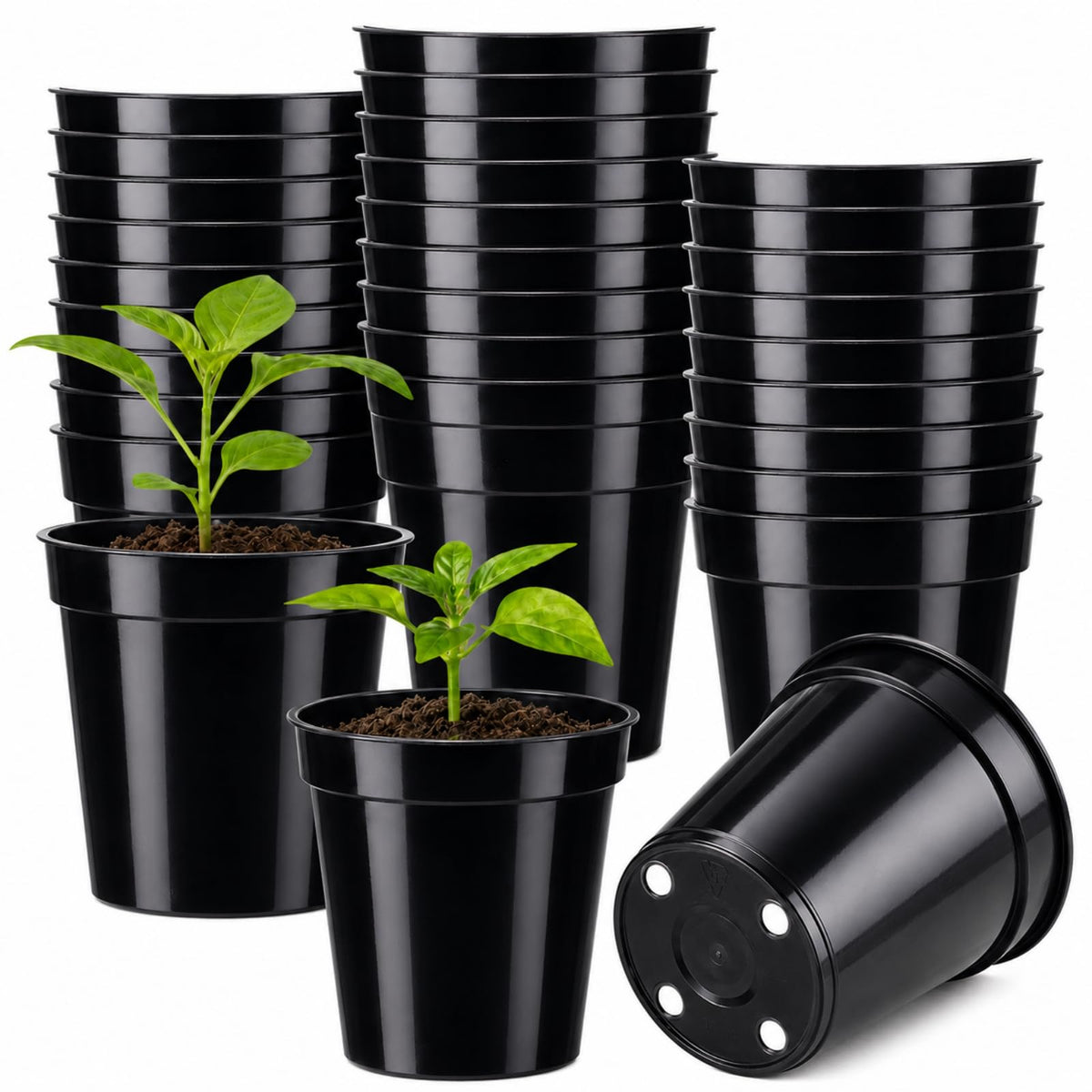 24 Pack 2 Inch Nursery Pots, Mini Plastic Plant Pots for Seedlings(Black)