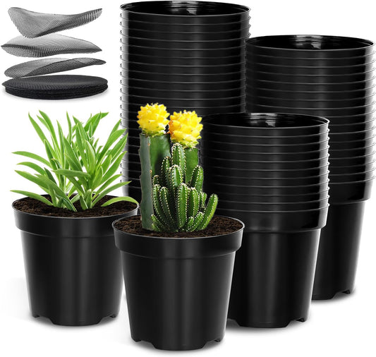RooTrimmer 40 Pack 4 Inch Plant Nursery Pots with Mesh Pad, Sturdy Plastic Flower Planter Pots with Drainage Holes, Seed Starter Pots for Planting Seedings Cuttings Succulents Indoor Ourdoor, Black